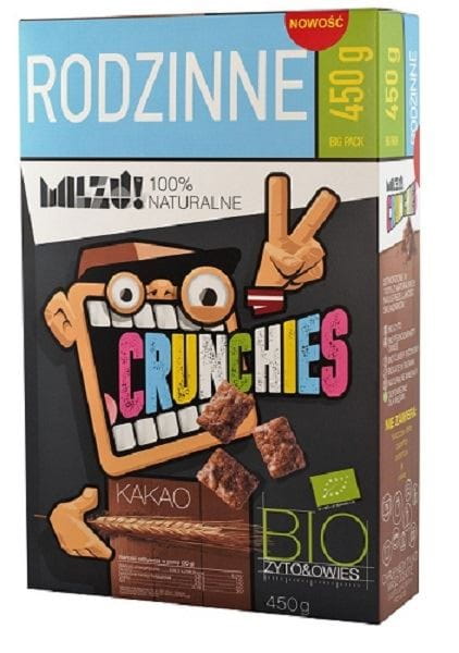 Bio Roggen-Hafer-Crunchies mit Kakao von MILZU, 450 g, knuspriges Müsli mit Kakao, sichtbare Getreide und Kakaoflocken