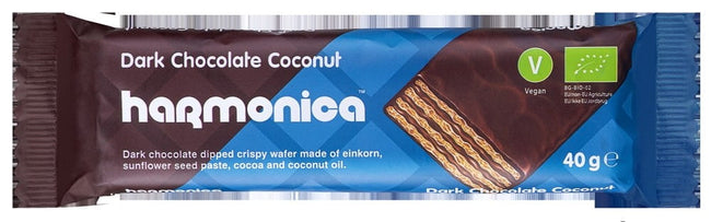 Waffel mit Kokos- und Kakaocreme in Schokolade BIO 40 g - HARMONICA Hover Image