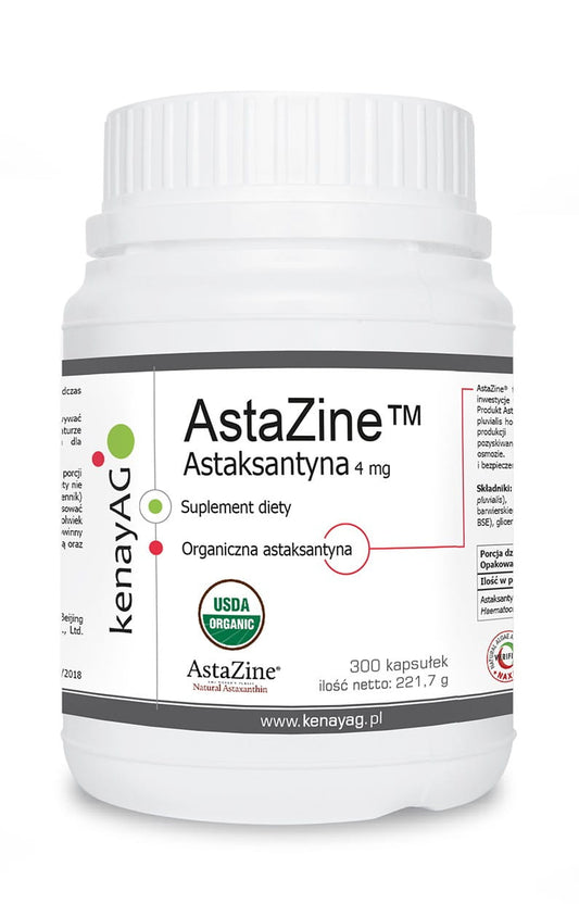 Eco Astazin 4 mg Kapseln von KENAY, 300 Stück, mit grüner Verpackung, angezeigt in der Produktabbildung.