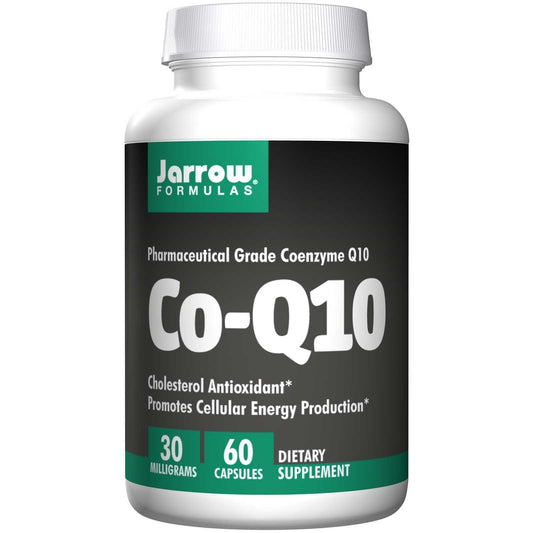 Jarrow Formulas Coenzym Q10 30 mg Kapseln, 60 Stück, Nahaufnahme der Gelkapseln in einem Glas.