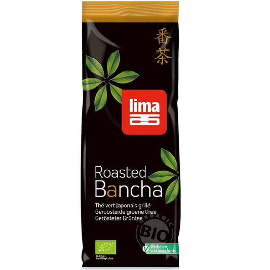 Lose Bio-Grüner Tee, gerösteter Bancha von LIMA, 75 g, sichtbare grüne Teeblätter in der Packung