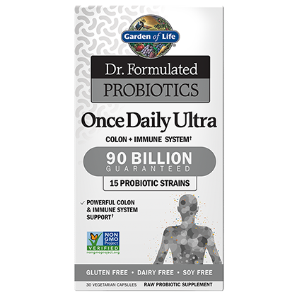 Einmal täglich ultra probioTICS Kapseln von GARDEN OF LIFE, 30 Stück, probiotische Nahrungsergänzung in einer braunen Kapsel