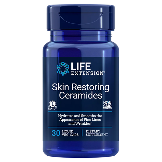 Hautwiederherstellende Ceramide 30 Kapseln von LIFE EXTENSION, Nahaufnahme der Kapseln in einer Packung