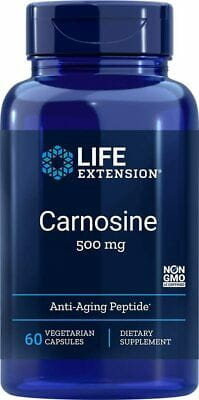 LIFE EXTENSION Carnosin Lcarosin 60 Kapseln, Nahrungsergänzungsmittel für Zellschutz und Lebensverlängerung, Nahaufnahme der Kapseln