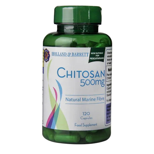 HOLLAND & BARRETT Chitosan 500 mg, 120 Kapseln, glutenfrei und vegan, zur Unterstützung der Gewichtsregulierung, Nahaufnahme