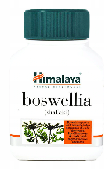 HIMALAYA Boswellia Shellaki Kapseln, 60 Stück, Nahaufnahme der Verpackung und Kapseln vor hellem Hintergrund