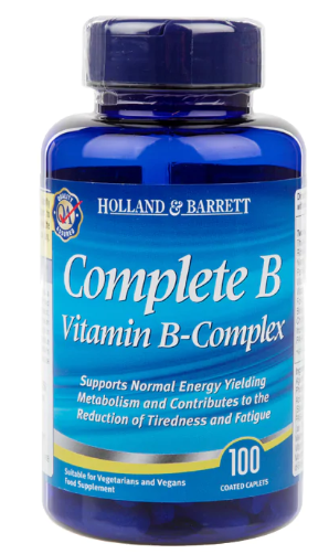 Holland & Barrett Vitamin B-Komplett B-Komplex Tabletten, 100 Stück, Nahaufnahme der Verpackung