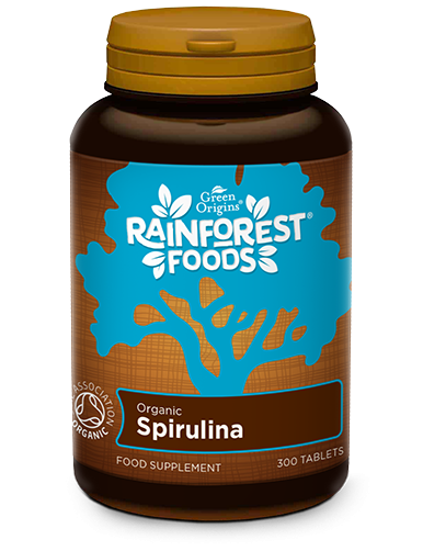 Eco Spirulina Tabletten von Rainforest Foods, 300 Stück, grüne Spirulina-Tabletten in einer Packung.