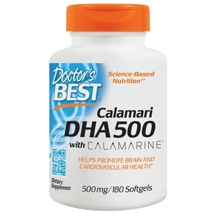 Omega-3 DHA 500 mg und EPA 50 mg Kapseln von DOCTOR'S BEST, Kalamarifisch-Öl in 180 Kapseln.