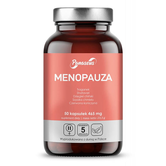 Menopause 50 PANASEUS-Kapseln in einer offenen Packung mit mehreren Kapseln sichtbar, für Frauen in den Wechseljahren