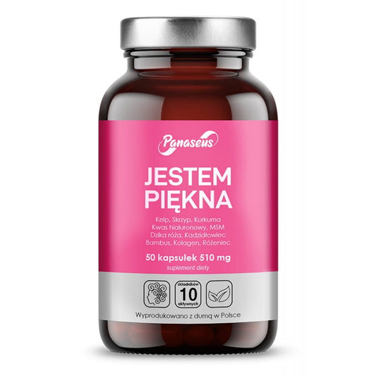 Pflegekapseln von PANASEUS, "Ich bin schön" 50 Stück, schöne Verpackung und Kapseln für natürliche Schönheit.