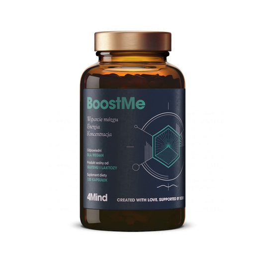 Gesundheit Labs Boostme 120 Kapseln, Nahrungsergänzungsmittel mit Kapseln in einer offenen Dose, Nahaufnahme.