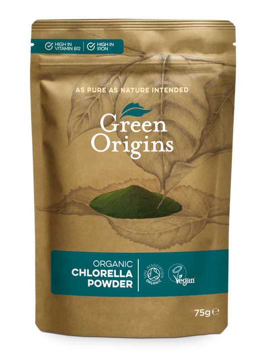 Bio-Chlorella-Pulver von GREEN ORIGINS in 75 g Packung, feines grünes Pulver aus Algen für gesunde Ernährung