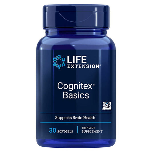 LIFE EXTENSION Cognitex Grundlagen mit 30 Kapseln für verbessertes Gedächtnis und Kognition, Nahaufnahme der Verpackung