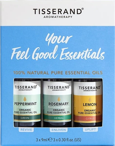 Ätherisches Öl-Set von TISSERAND mit 3 Fläschchen à 9 ml für Wohlbefinden und Aromatherapie, natürliche Essenzen.