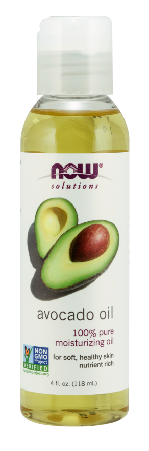 Kaltgepresstes Avocadoöl in 118 ml Flasche von NOW FOODS SOLUTIONS, flüssiges grünes Öl, ideal für Kochen und Pflege.