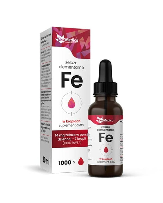 Ekametisches Eisen in 30 ml Tropfenflasche, dunkelgrüne Verpackung, für gesunde Blutbildung und Eisenaufnahme.