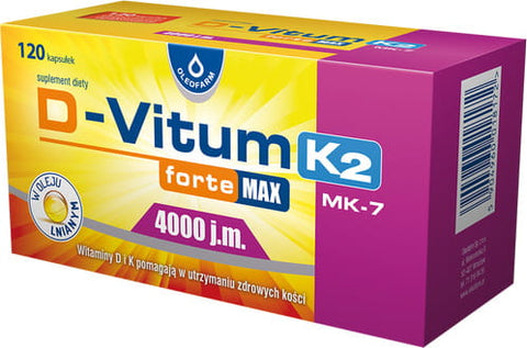 D - Vitum FORTE Vitamin D und K für Erwachsene D3 4000 IE natürliches K2 MK - 7 100 mcg 120 Kapseln OLEOFARM
