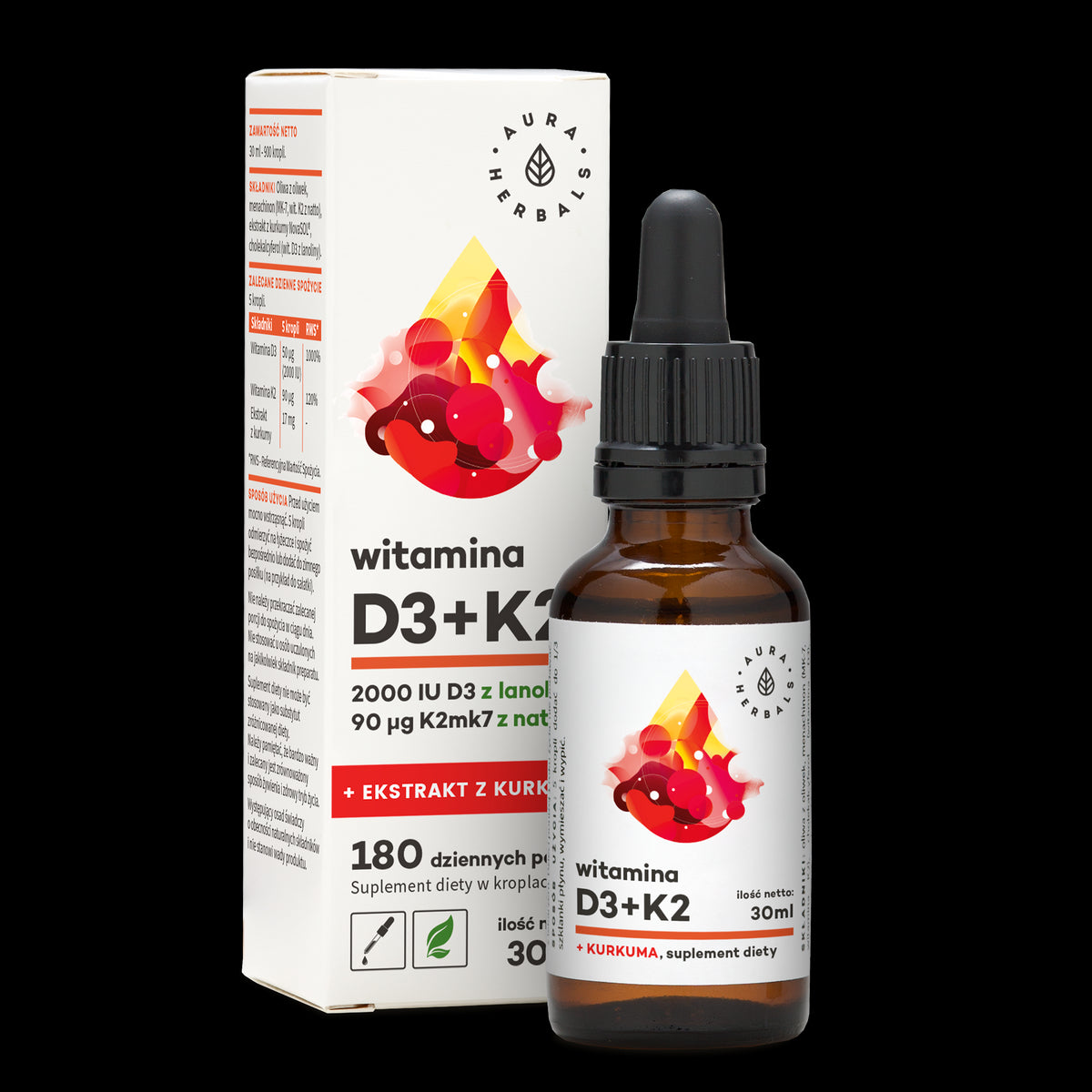 Vitamin D3 2000 IE und K2MK7 und Kurkuma-Extrakt Novasol 30 ml AURA HERBALS
