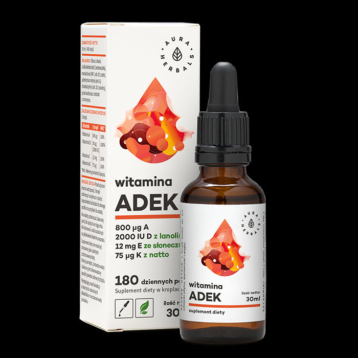 Vitamin A und D3 2000 IE und E und K2 MK7 ADEK Tropfen 30 ml AURA HERBALS