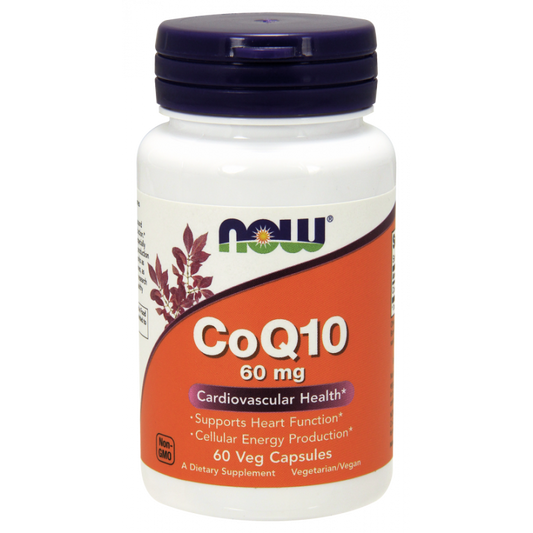 Coenzym Q10 60 MG in 60 Kapseln von NOW FOODS, nährstoffreiche Nahrungsergänzung für Energie und Herzgesundheit.