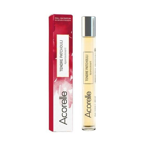 Bio Eau de Parfum Rolle von ACORELLE mit zartem Patschuli, in roll-on Flasche für natürlichen Duft.