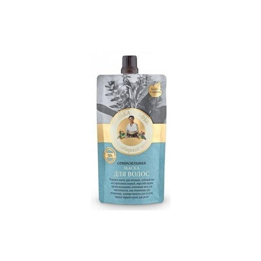 Haarmaske in 100ml Flasche von BABCIA AGAFIA, cremige Textur für gesundes, gepflegtes Haar, sichtbar in der Verpackung
