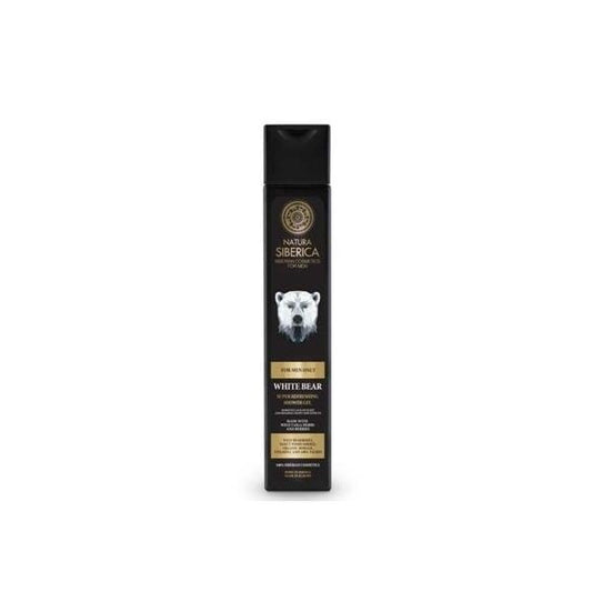 Erfrischendes Männer-Duschgel Eisbär von NATURA SIBERICA in 250 ml Flasche, gelbliches Produkt mit Eisbär-Design.