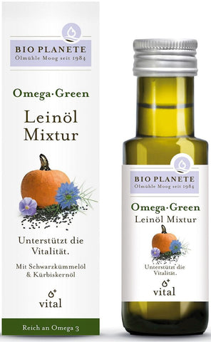 Omega Green - eine Mischung mit Leinöl (Schwarzkümmel und Kürbis) BIO 100 ml - BIO PLANETE