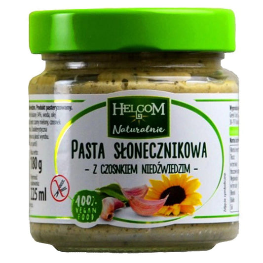Sonnenblumenpaste mit Bärlauch in 180g Glas, HELCOM, cremige grüne Paste mit Sonnenblumen- und Bärlaucharoma.