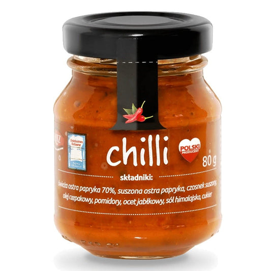 Hochwertiges Chilikonzentrat HOTZ, 80g, in einer Flasche mit rotem Chilikonzentrat und HOTZ-Label, perfekt für würzige Gerichte