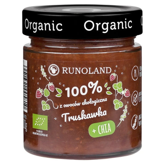 Bio Erdbeer-Chia-Fruchtaufstrich von RUNOLAND in 200g Glas, cremige Konsistenz ähnlich Marmelade, fruchtig und gesund