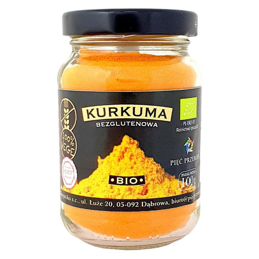 Bio-Kurkuma Pulver 100g von FÜNF ÄNDERUNGEN, frisches gelbes Gewürz in einer Packung, für kulinarische und gesundheitliche Anwendungen