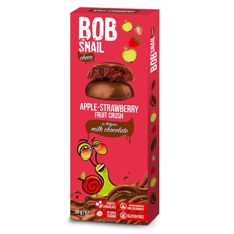 Apfel-Erdbeer-Snack in Vollmilchschokolade 30g BOB SNAIL