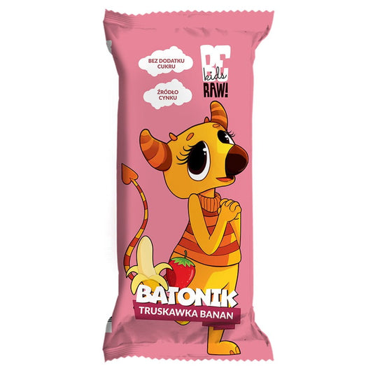 Baton Kids Erdbeere & Banane von BERAW, 25g, fruchtiger Snack mit Erdbeere und Banane, in roter Verpackung sichtbar