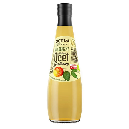 Bio Apfelessig von OCTIM, 300 ml Flasche, klar und naturbelassen, ideal für Salate und gesunde Ernährung.