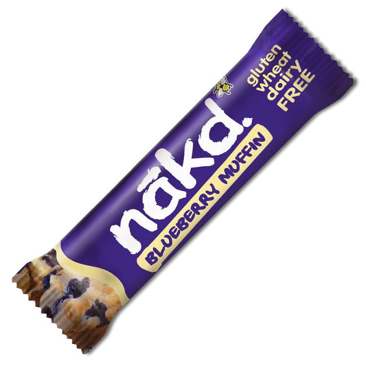 Rohkostriegel mit Beerengeschmack "Blueberry Muffin" von NAKD, 35g, mit fruchtigen Beeren und natürlichen Zutaten.