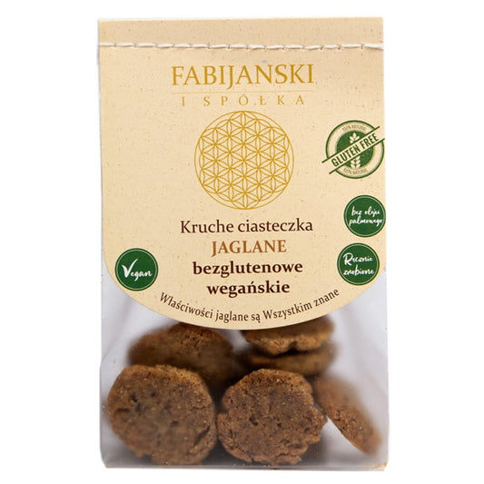 Vegan und glutenfreie Hirse-Butterkekse von FABIJAŃSCY, 100 g, BIO, knusprige Kekse auf einem weißen Teller