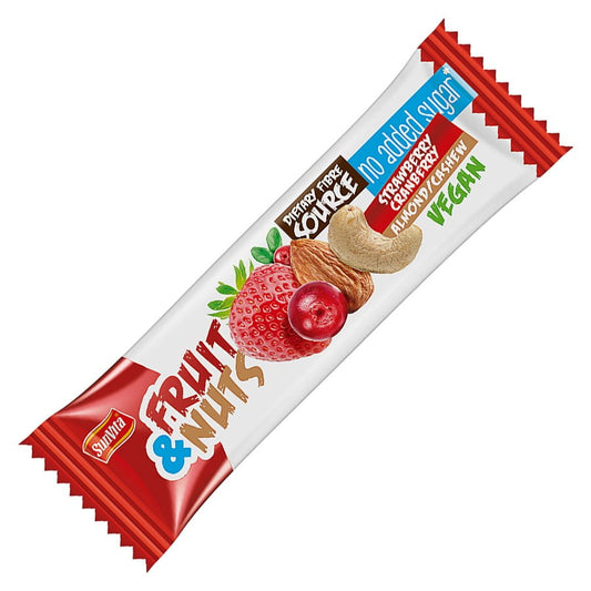 Frucht-Nuss-Riegel „Erdbeere und Cranberry“ von SUNVITA, 30g, ohne Zuckerzusatz, mit fruchtigen Erdbeeren und Cranberries