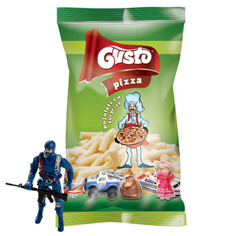 Maischips mit Pizzageschmack und einer Überraschung 30 g GUSTO PUFULETI