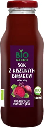 Eingelegter Rübensaft in 300ml Flasche von BIONATURO, 100% BIO, frisch und naturbelassen, auf weißem Hintergrund.