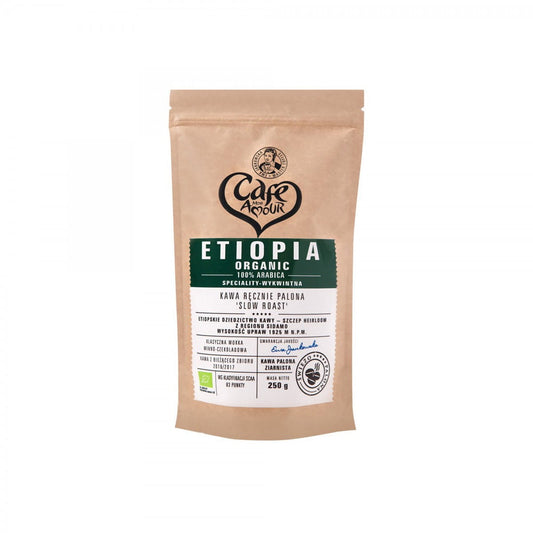 Geröstete Kaffeebohnen aus Äthiopien, 250g, von CAFE MON AMOUR, frisch und aromatisch in einer Verpackung.