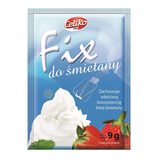 Creme Fix glutenfrei von CELIKO, 9 g, cremige Bindemasse für Backwaren und Gebäck, sichtbare Verpackung und Produkt auf weißem Hintergrund