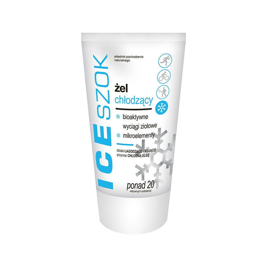 DRVITA Kühlgel mit Kräuterextrakt und Mikroelementen, 130 ml, zeigt das Gel in einer geöffneten Tube neben frischen Kräutern.