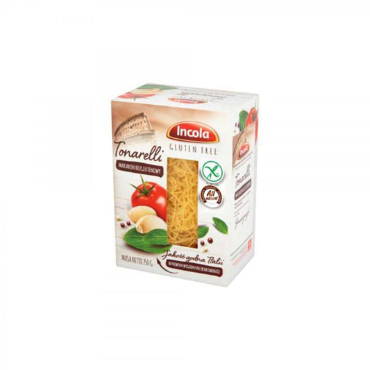 Glutenfreie Tonarelli-Nudeln aus GFS POLAND, 250 g, auf weißem Hintergrund, frisch und getrocknet, ideal für glutenfreie Rezepte
