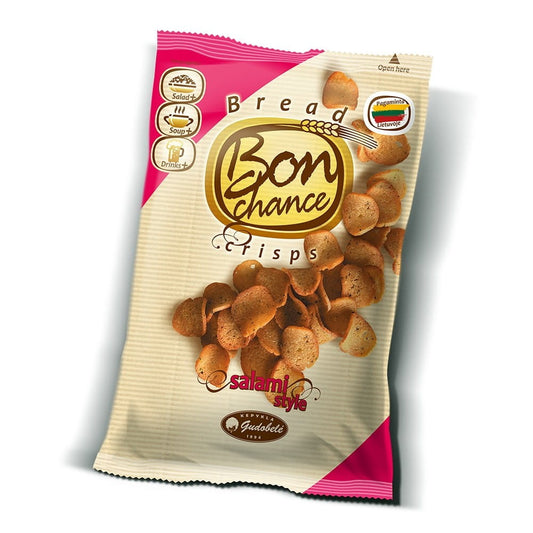 Brotchips mit Salamigeschmack von GUDOBELE in 120 g Packung, knusprige Snacks mit würzigem Salamigeschmack.