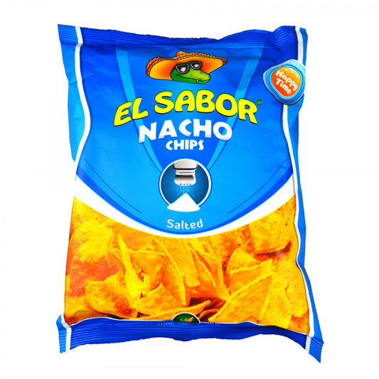 Gesalzene Nachos von HOSTA ITALIA, 100 g, knusprige Tortilla-Chips in einer offenen Packung.