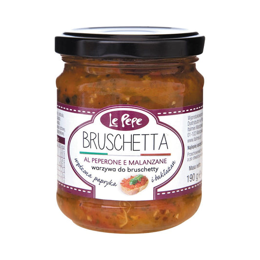 Gemüse für Bruschetta von ITALMEX, Paprika und Auberginen, 190 g, frisch und bunt auf einem Teller.