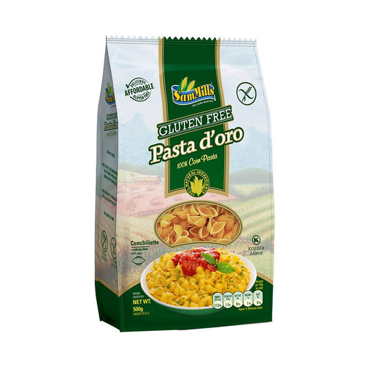 Glutenfreie Maisschalen-Nudeln von ITALMEX, 500 g, trockene Pasta in einer transparenten Schüssel.