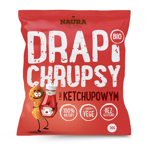 Bio Chips mit Ketchup-Geschmack von NAURA, 50 g, knusprige Snacks in roter Verpackung
